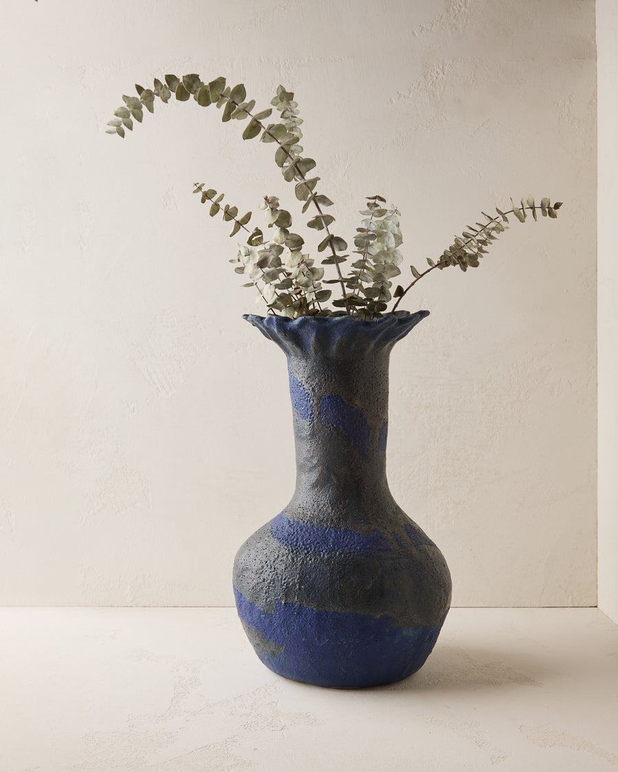 Large Blue and Black Spiral Vase