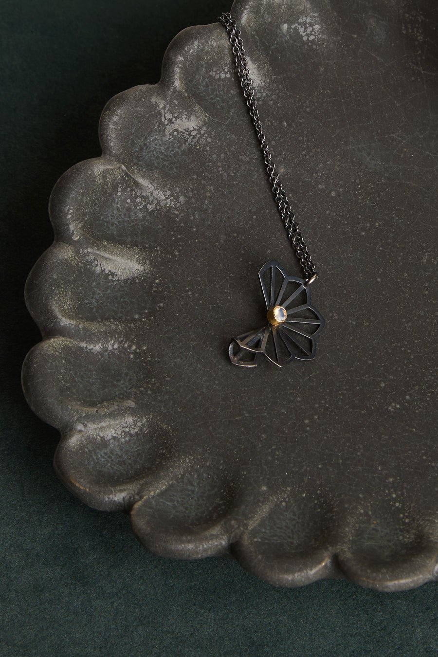 Petite Cloud Fold Necklace with a Hyalite Opal