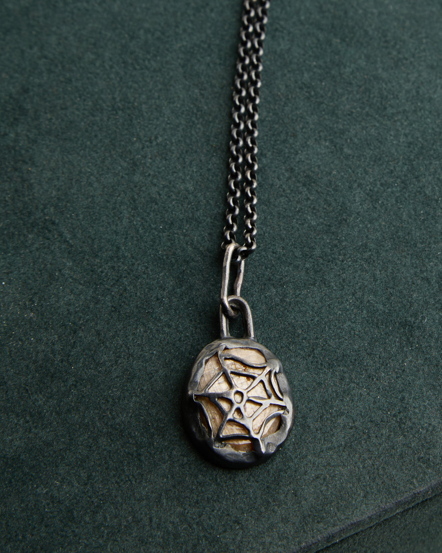 Golden Silky Sapphire Spiderweb Necklace