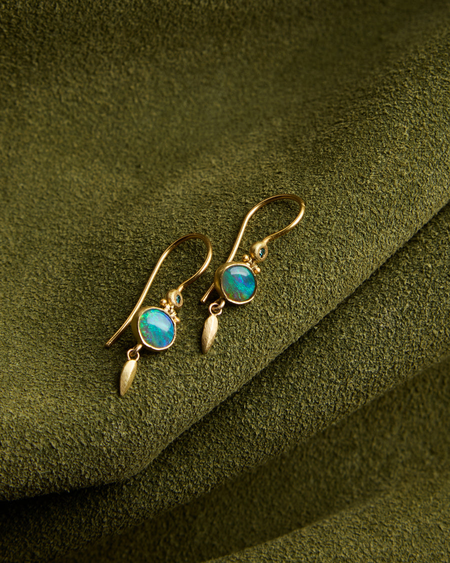 Blue Diamond and Opal Earrings
