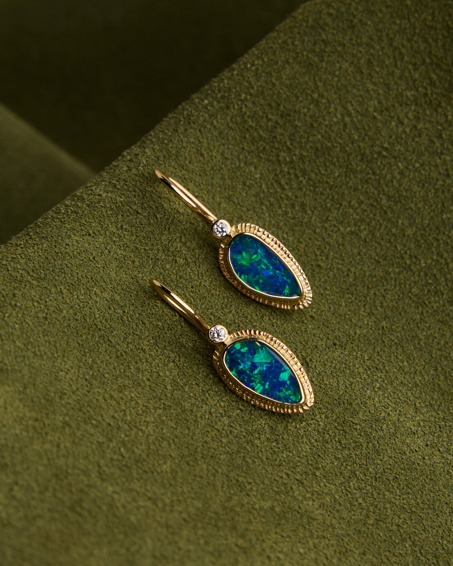 Boulder Opal and Diamond Earrings